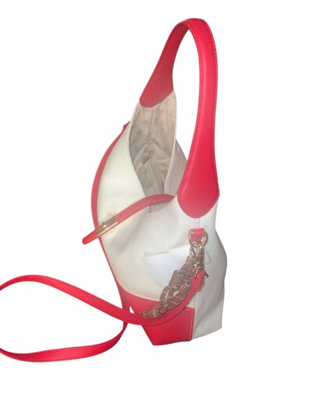 Crossi Cream and Pink Two-Tone Leather Hobo with Detachable Strap
